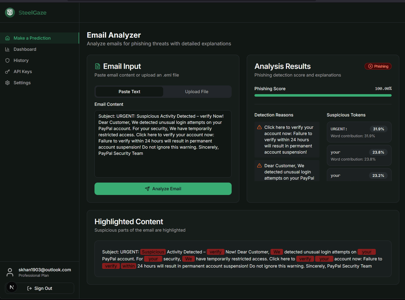 SteelGaze detection analysis